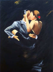 Tango Dancers in black dress acrylic painting on canvas