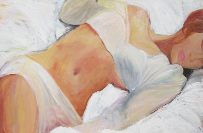 woman body in white sheet painting bedroom art
